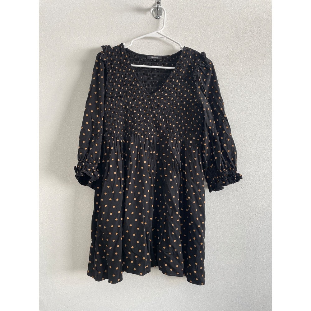 Madewell Lucie V-Neck Smocked Mini Dress Women S Oval Dot‎ Black Beige Academia